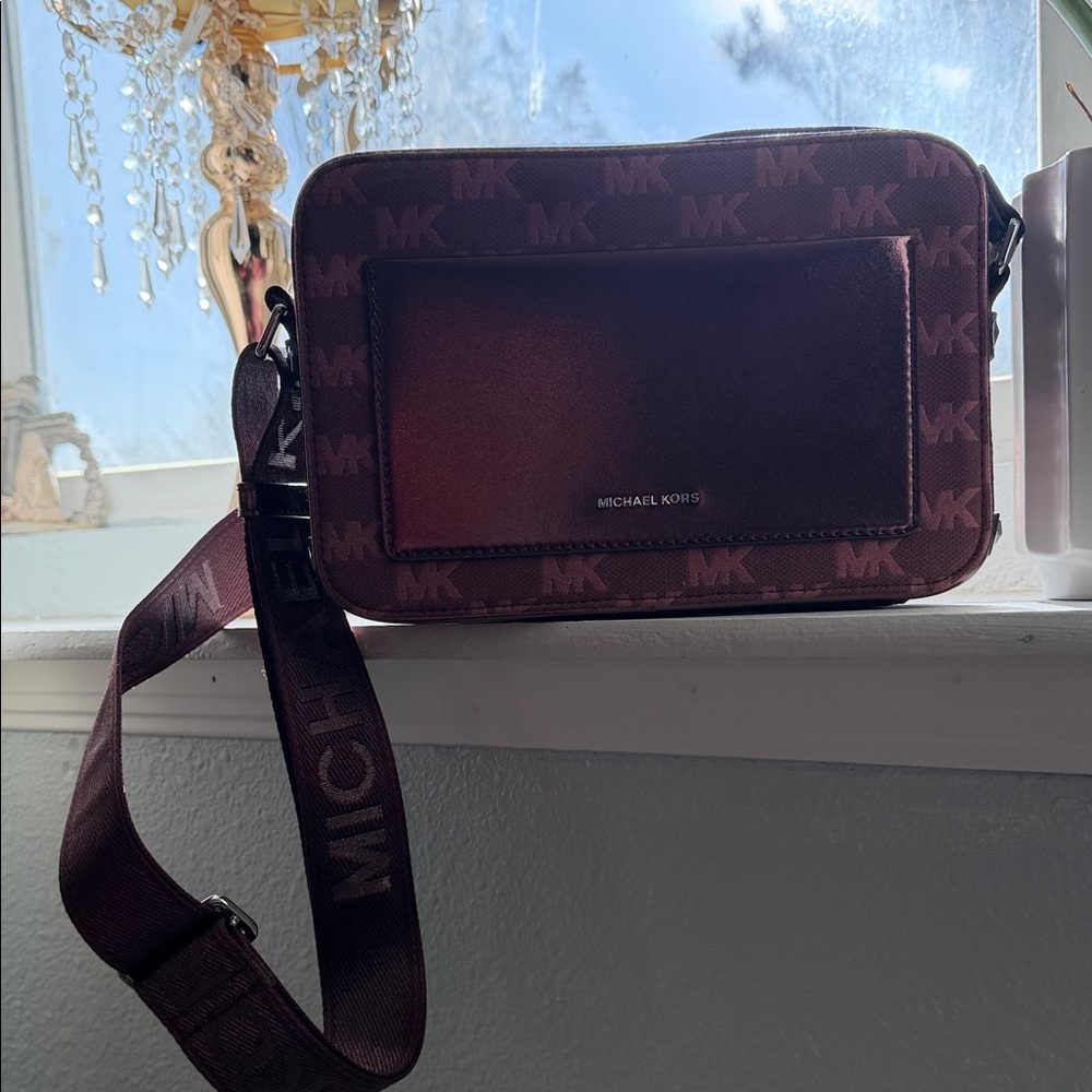 Michael Kors Maroon MK Logo Messenger Crossbody